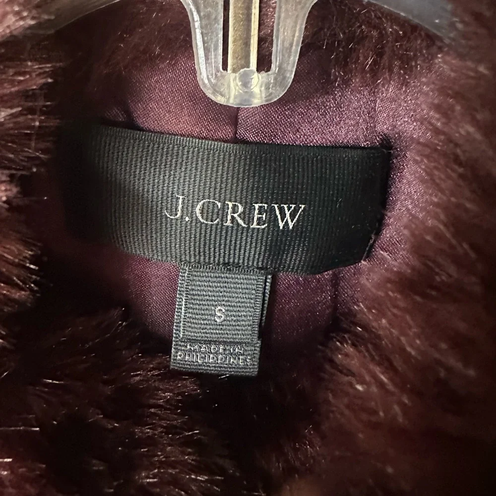 J.Crew Faux Fur Vest Burgundy Zip Front Size Small Luxe Winter Layer